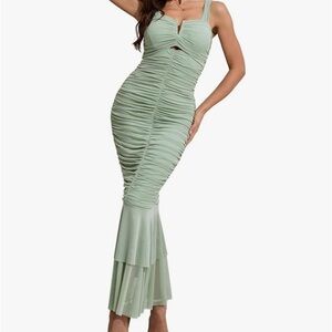 Women's Sleeveless Ruched Bodycon Mermaid Maxi Dress
